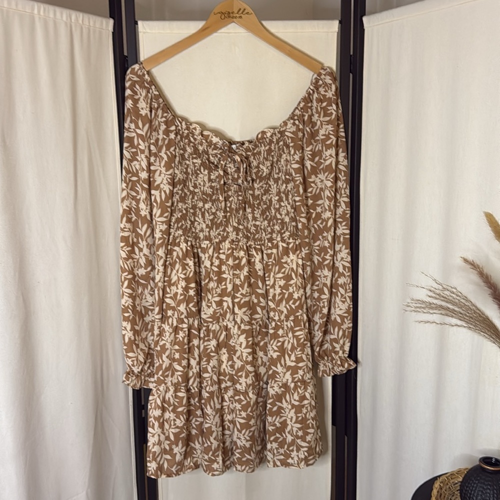 NWT Moon River Anthropologie Brown & White Floral Mini Dress